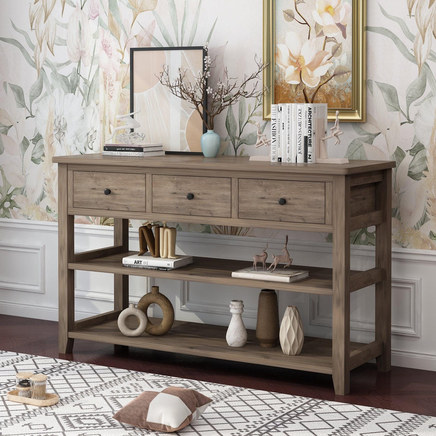 Ah-decor sofa table Sofa Table, Console Table with 3 Drawers and 2 Open Shelves