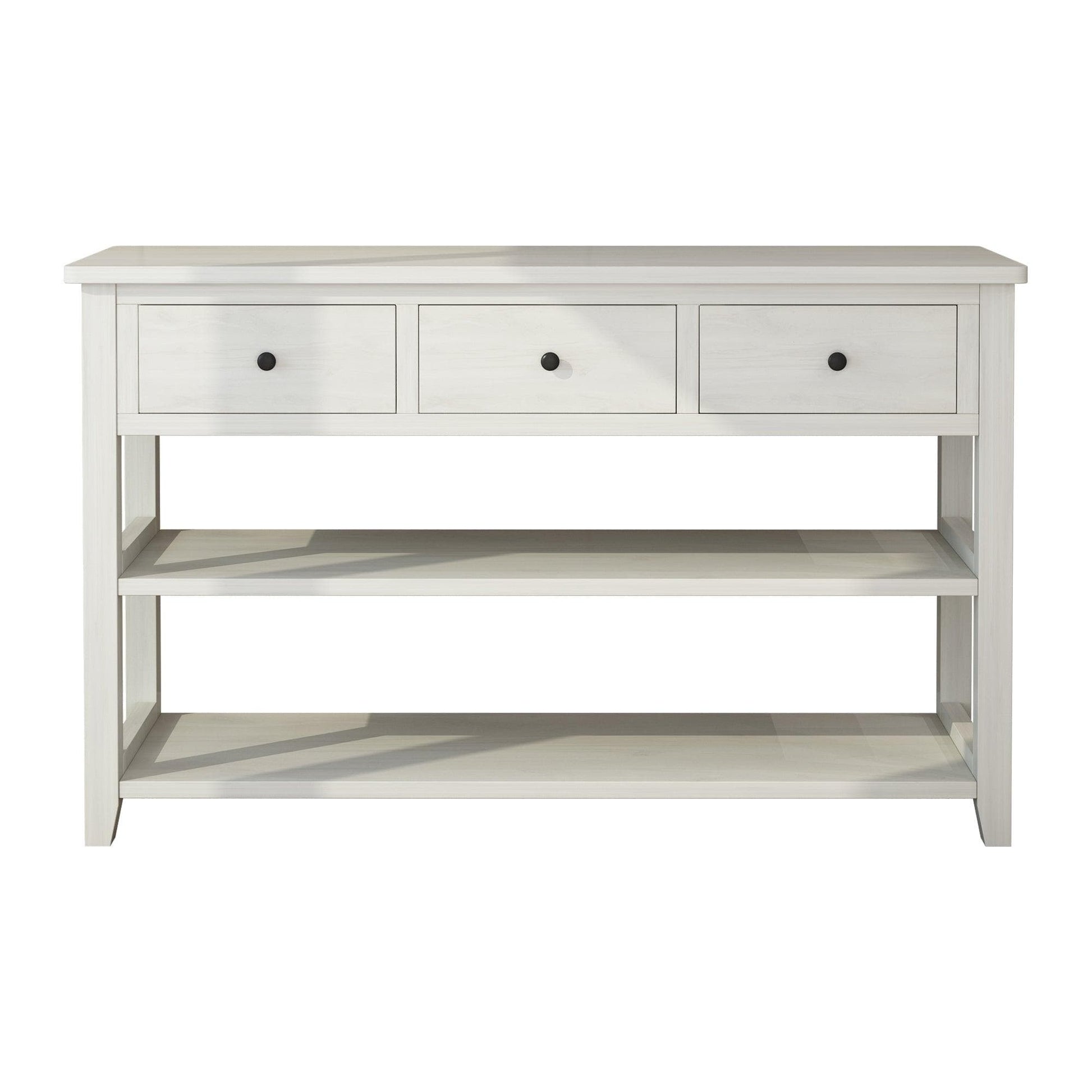 AH-DECOR Sofa Tables Console Table with Wood Frame and Legs, Sofa Table Entryway Table with 3 Drawers and 2 Open Shelves Antique White