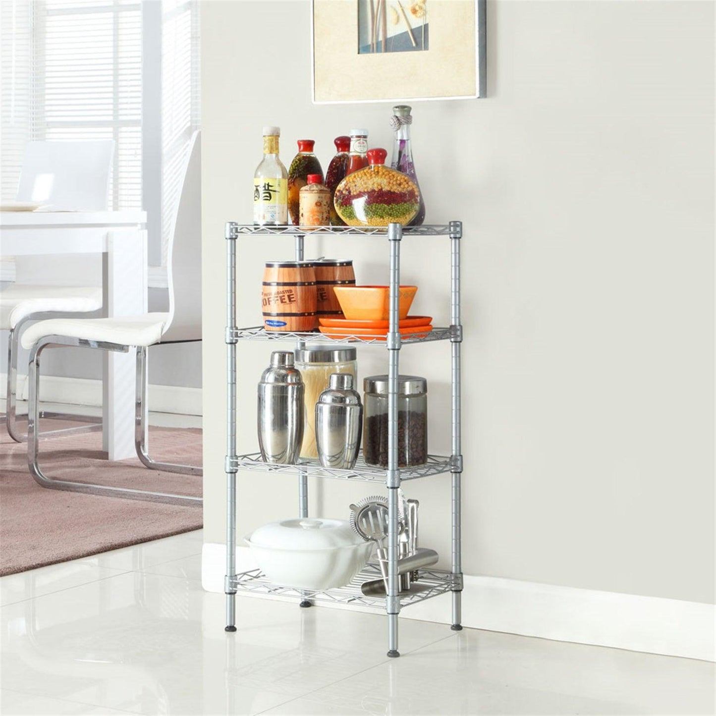 Ah-decor Storage Rack Length(cm) 47.50	Width(cm) 28.50 XM-207S Rectangle Carbon Steel Metal Assembly 4-Shelf Storage Rack Silver Gray