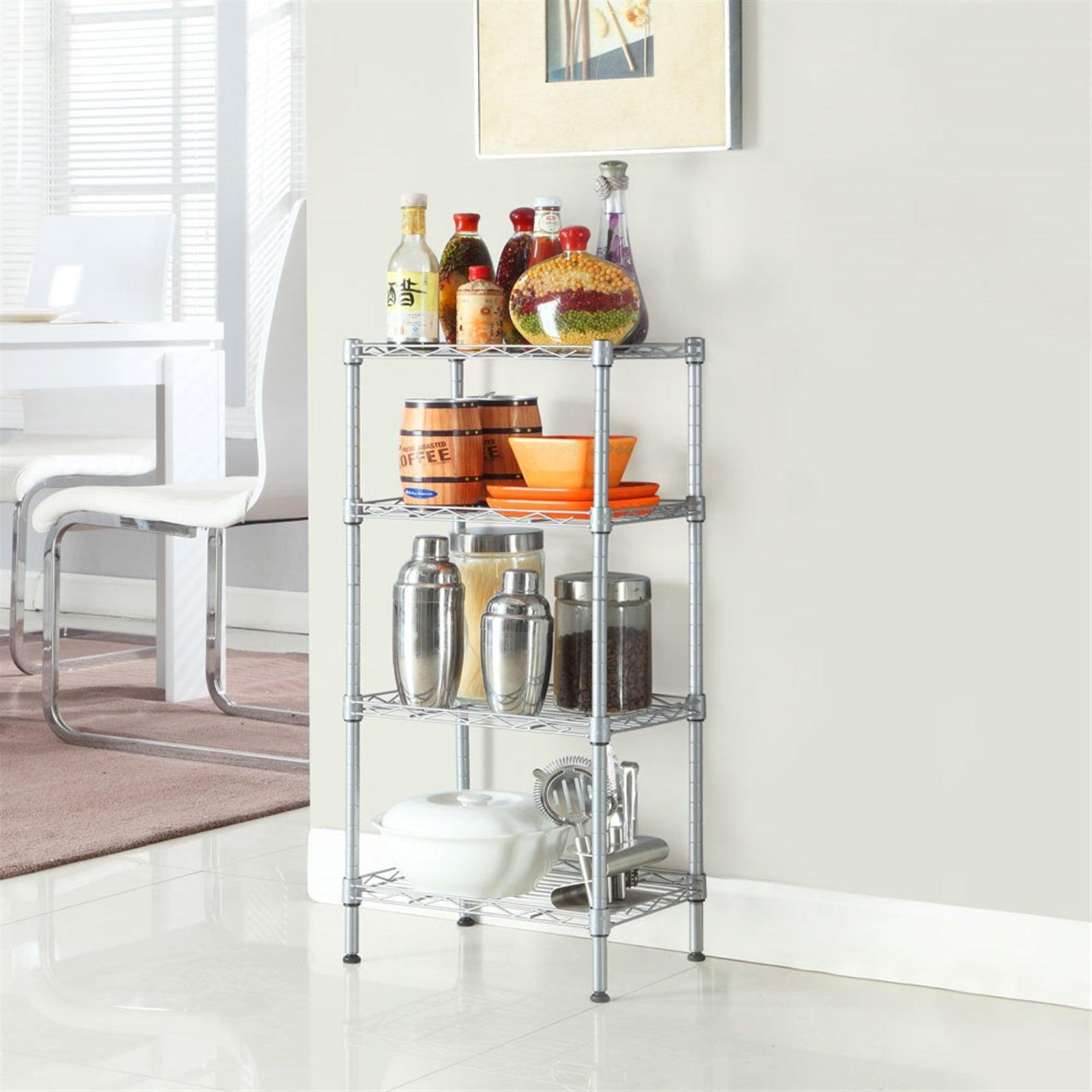 Ah-decor Storage Rack Length(cm) 47.50	Width(cm) 28.50 XM-207S Rectangle Carbon Steel Metal Assembly 4-Shelf Storage Rack Silver Gray