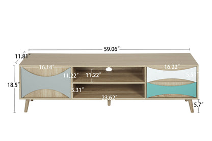 Ah-decor TV Stand Brown Oak TV Stand with Storage Cabinet and Shelves, TV Console Table for Living Room