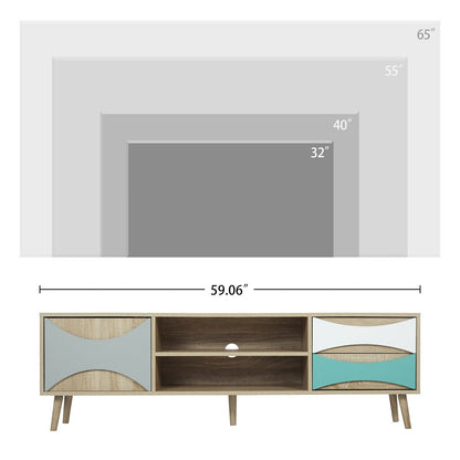 Ah-decor TV Stand Brown Oak TV Stand with Storage Cabinet and Shelves, TV Console Table for Living Room