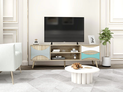 Ah-decor TV Stand Brown Oak TV Stand with Storage Cabinet and Shelves, TV Console Table for Living Room