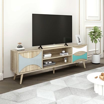 Ah-decor TV Stand Brown Oak TV Stand with Storage Cabinet and Shelves, TV Console Table for Living Room