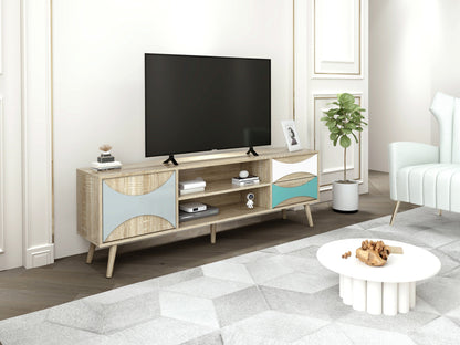 Ah-decor TV Stand Brown Oak TV Stand with Storage Cabinet and Shelves, TV Console Table for Living Room