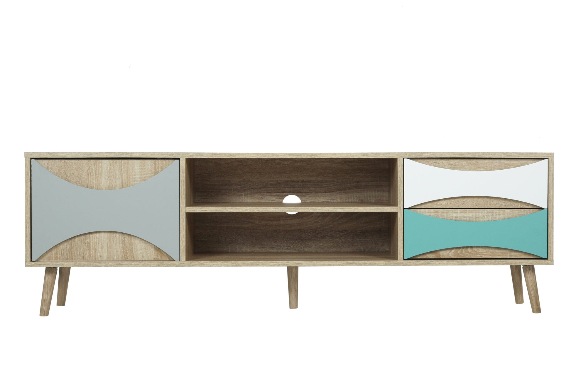 Ah-decor TV Stand Brown Oak TV Stand with Storage Cabinet and Shelves, TV Console Table for Living Room