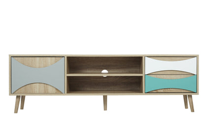 Ah-decor TV Stand Brown Oak TV Stand with Storage Cabinet and Shelves, TV Console Table for Living Room