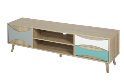 Ah-decor TV Stand Brown Oak TV Stand with Storage Cabinet and Shelves, TV Console Table for Living Room