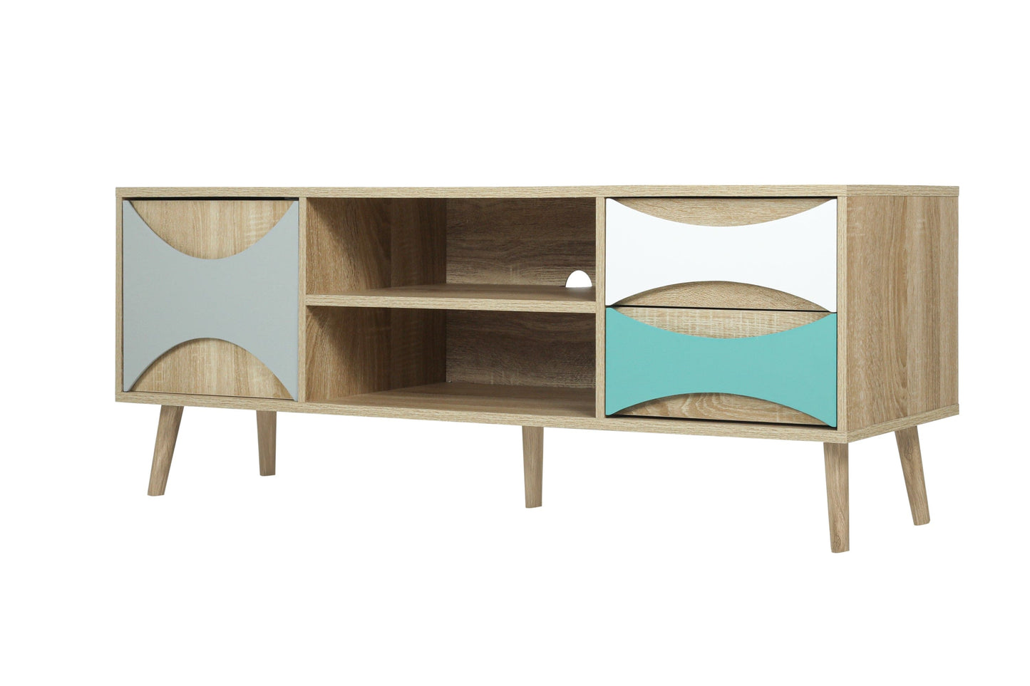 Ah-decor TV Stand Brown Oak TV Stand with Storage Cabinet and Shelves, TV Console Table for Living Room
