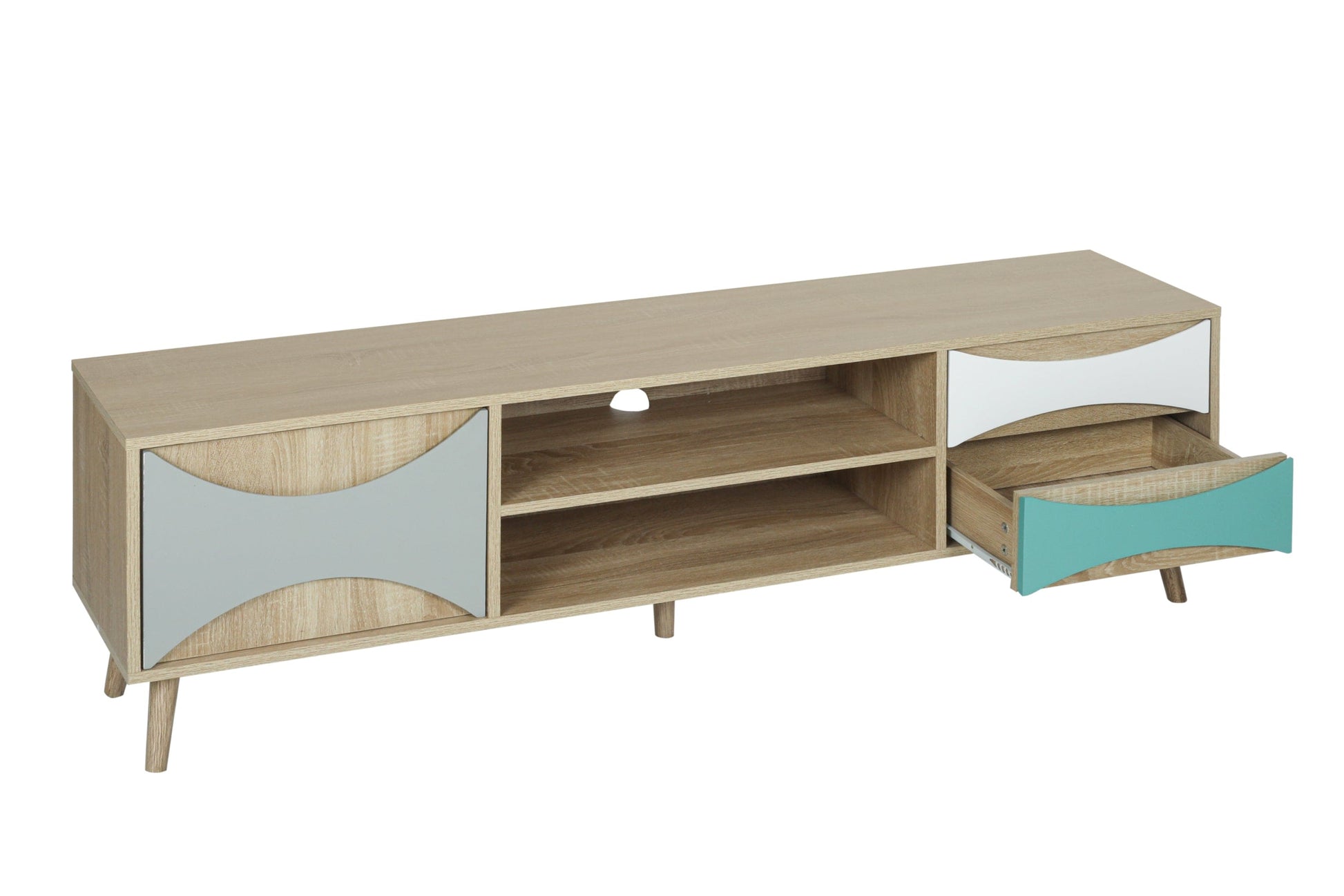 Ah-decor TV Stand Brown Oak TV Stand with Storage Cabinet and Shelves, TV Console Table for Living Room