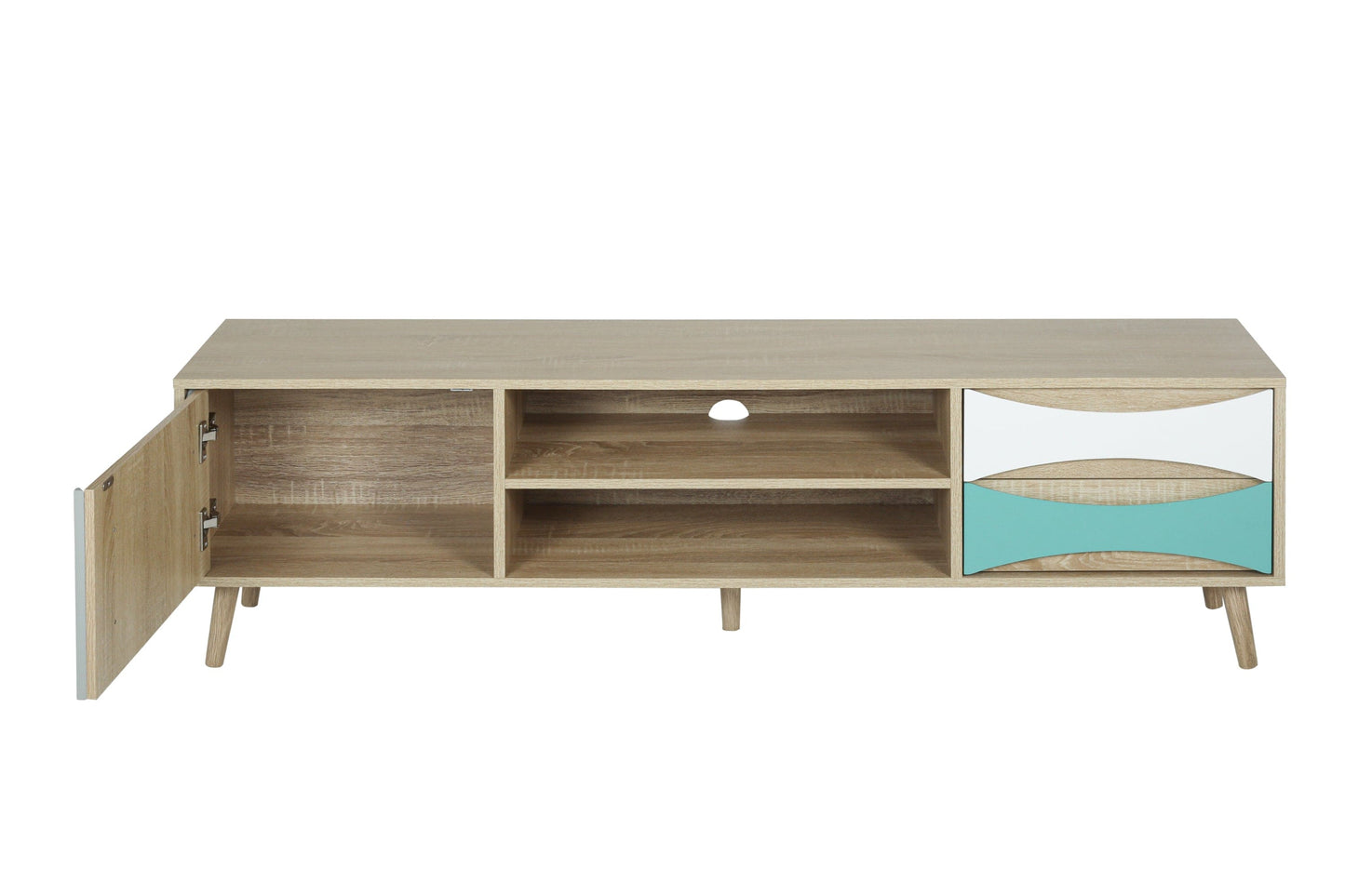 Ah-decor TV Stand Brown Oak TV Stand with Storage Cabinet and Shelves, TV Console Table for Living Room
