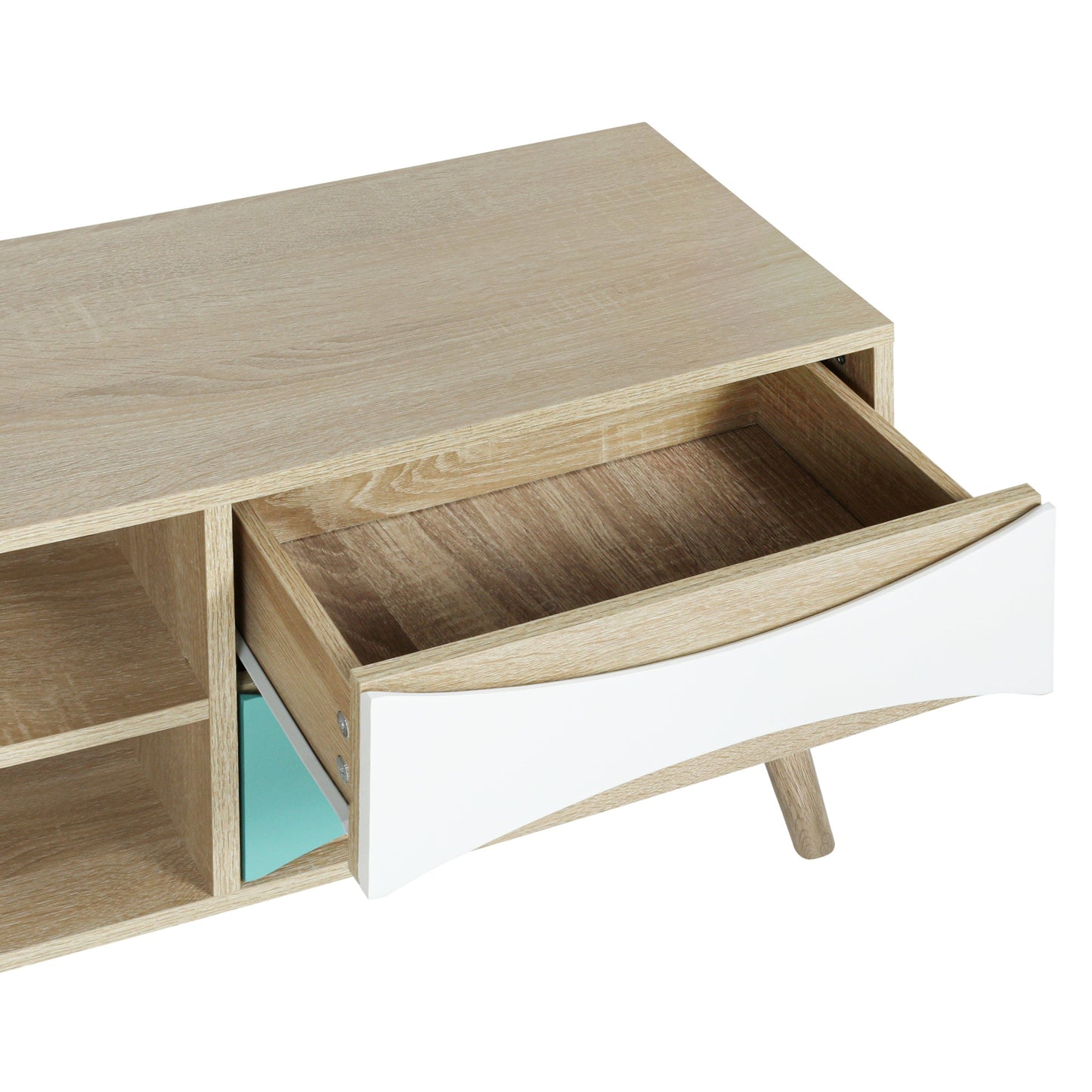 Ah-decor TV Stand Brown Oak TV Stand with Storage Cabinet and Shelves, TV Console Table for Living Room