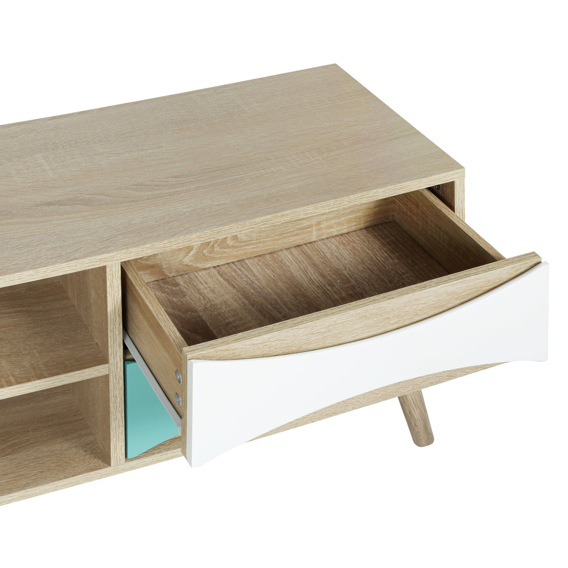 Ah-decor TV Stand Brown Oak TV Stand with Storage Cabinet and Shelves, TV Console Table for Living Room
