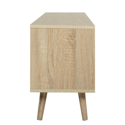 Ah-decor TV Stand Brown Oak TV Stand with Storage Cabinet and Shelves, TV Console Table for Living Room
