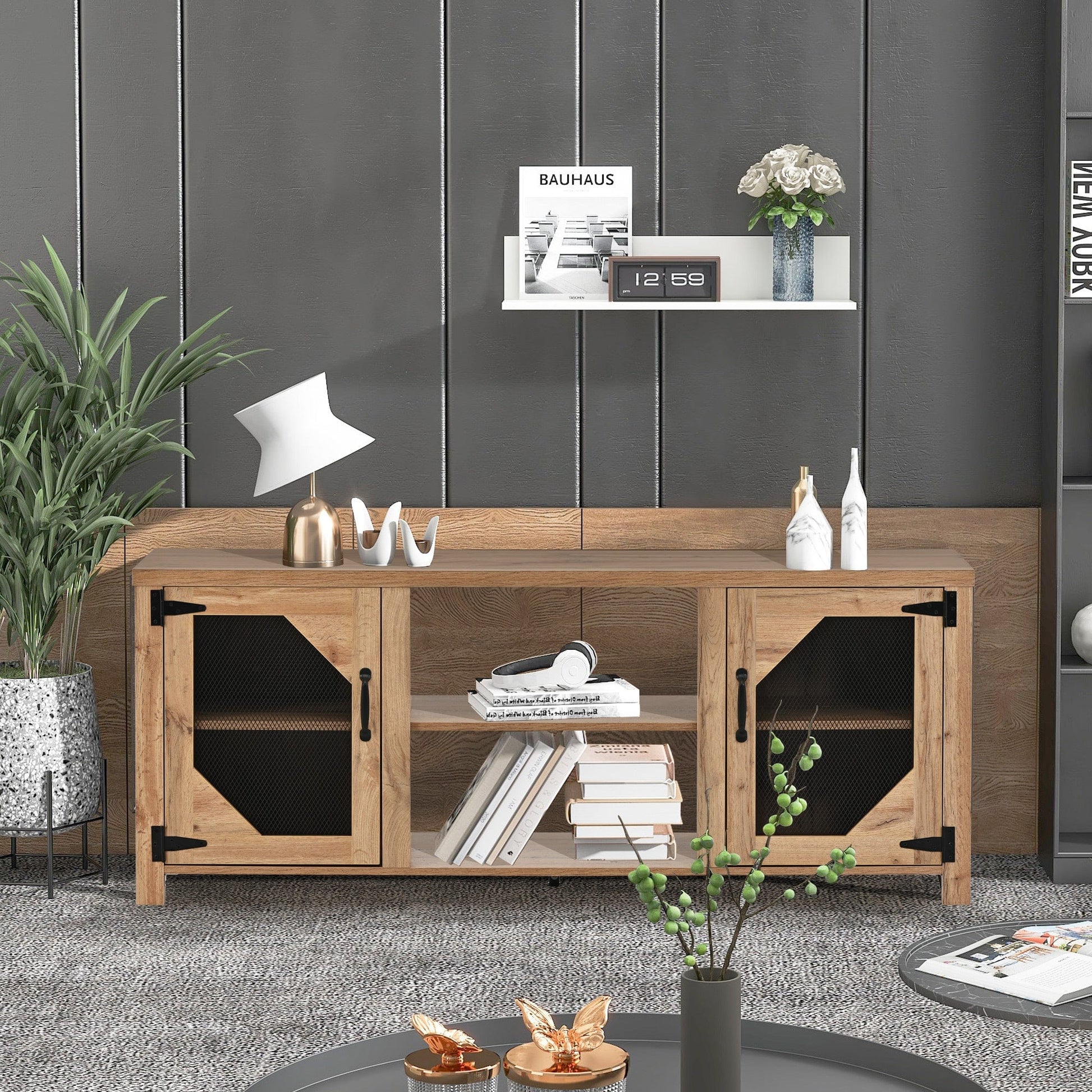 Ah-decpr TV Stand Modern TV Stand for 65'' TV with Large Storage Space, 3 Levels Adjustable shelves, Magnetic Cabinet Door, Entertainment Center for Living Room, Bedroom