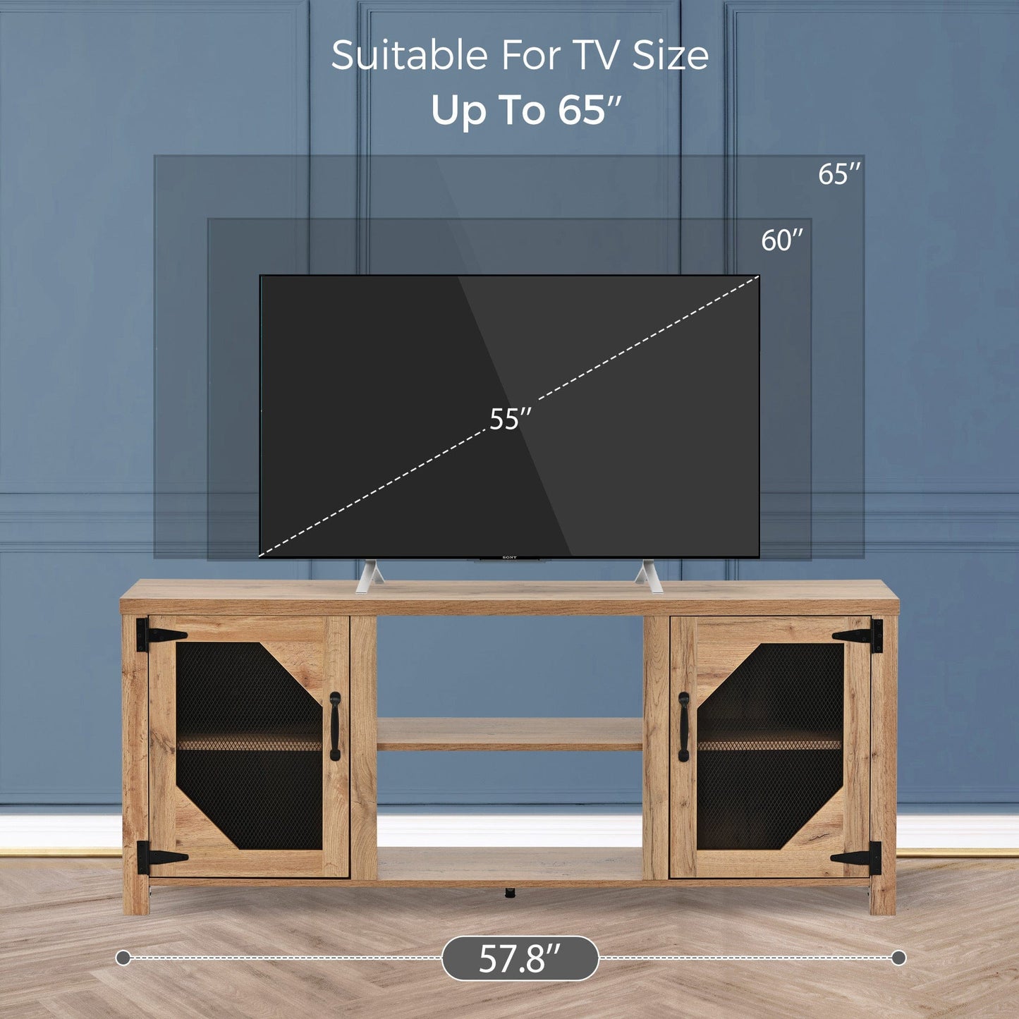 Ah-decpr TV Stand Modern TV Stand for 65'' TV with Large Storage Space, 3 Levels Adjustable shelves, Magnetic Cabinet Door, Entertainment Center for Living Room, Bedroom
