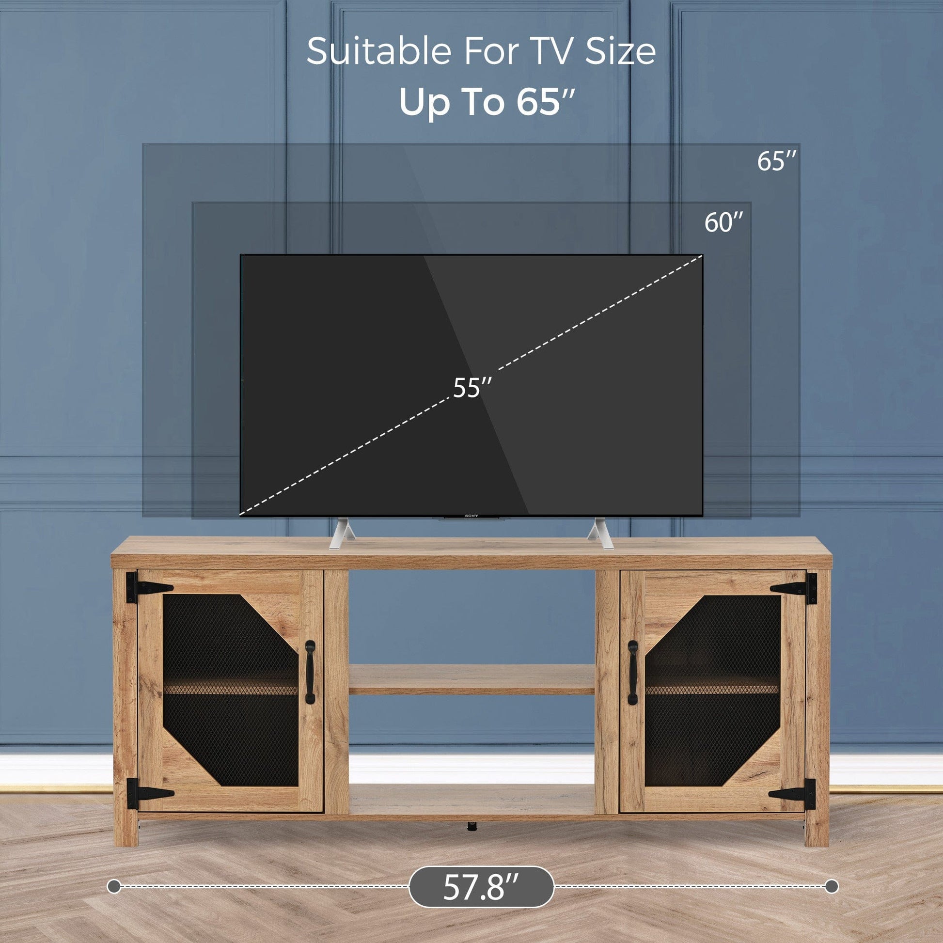 Ah-decpr TV Stand Modern TV Stand for 65'' TV with Large Storage Space, 3 Levels Adjustable shelves, Magnetic Cabinet Door, Entertainment Center for Living Room, Bedroom