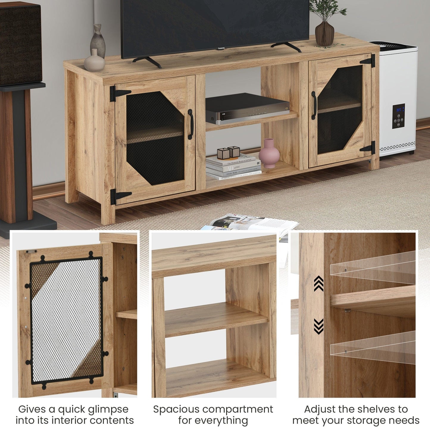 Ah-decpr TV Stand Modern TV Stand for 65'' TV with Large Storage Space, 3 Levels Adjustable shelves, Magnetic Cabinet Door, Entertainment Center for Living Room, Bedroom
