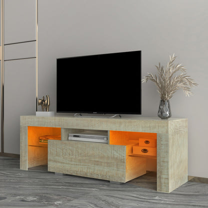 AHDECOR TV Stand with LED RGB Lights,Flat Screen TV Cabinet, Gaming Consoles - in Lounge Room, Living Room and Bedroom,GREY OAK