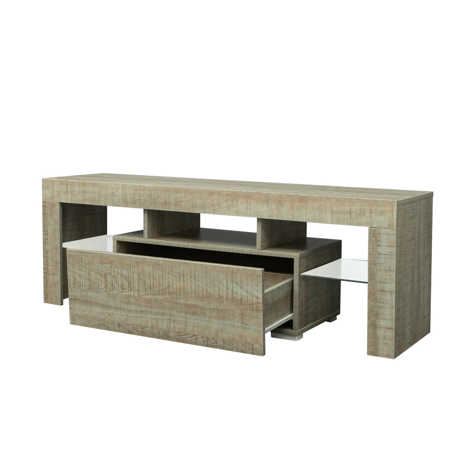 AHDECOR TV Stand with LED RGB Lights,Flat Screen TV Cabinet, Gaming Consoles - in Lounge Room, Living Room and Bedroom,GREY OAK