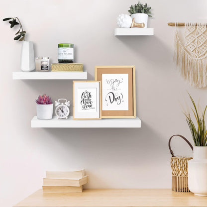 AHDECOR-HOME wall rack 3 Pieces with multi-length / White AHDECOR White Floating Shelves, Wall Mounted Ledge Shelves Wide Panel for Bedroom Office Kitchen Living Room, 5.9" Deep, Set of 3