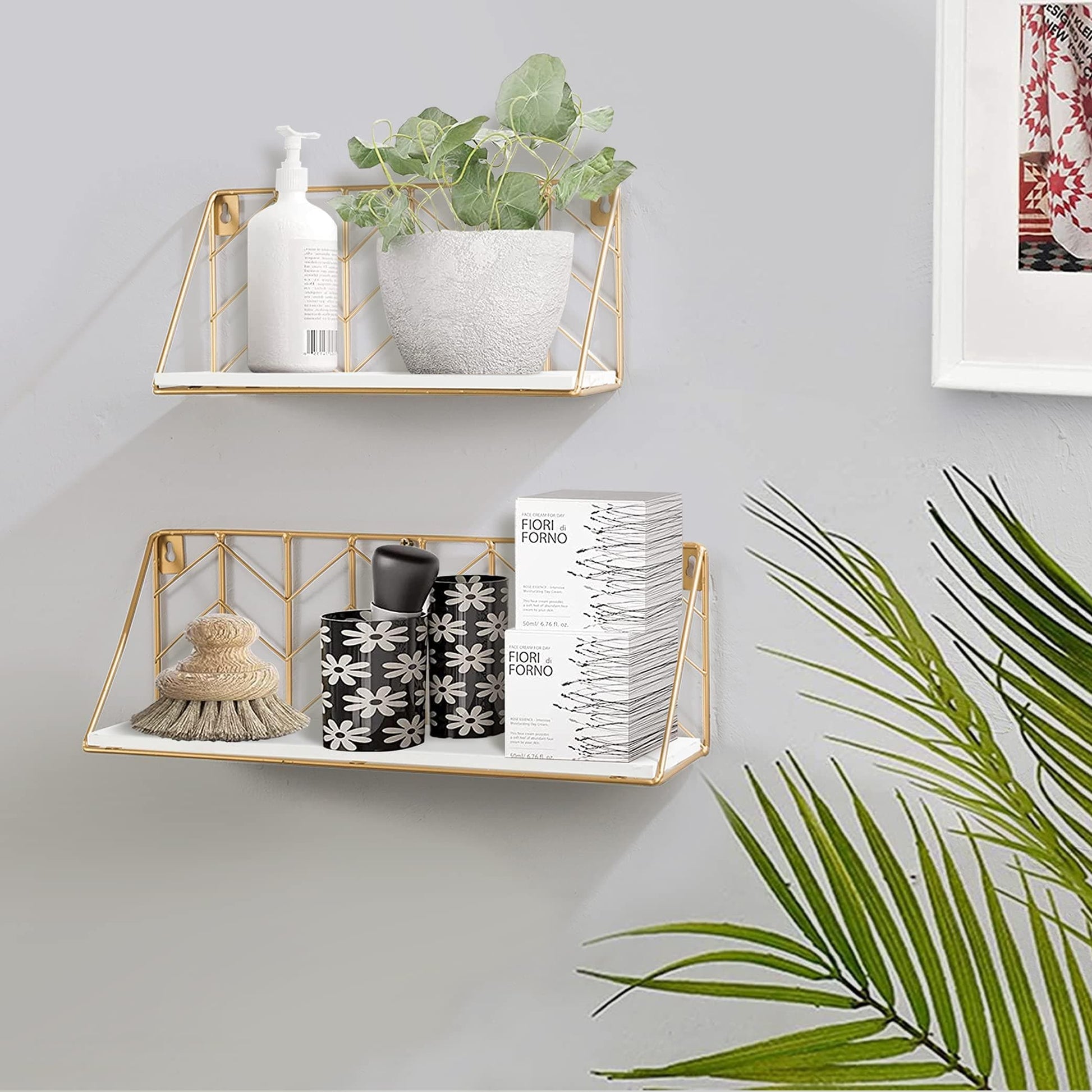 Ah-decor wall shelf 2 Pieces with multi-length / White AHDECOR Wall Mounted Metal Wire Floating Shelves, Wooden Hanging Storage Shelf, Decor Display Shelves for Dining, Kitchen Living Room, Set of 2