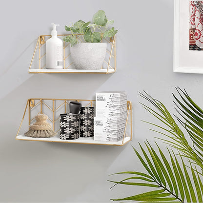 Ah-decor wall shelf 2 Pieces with multi-length / White AHDECOR Wall Mounted Metal Wire Floating Shelves, Wooden Hanging Storage Shelf, Decor Display Shelves for Dining, Kitchen Living Room, Set of 2