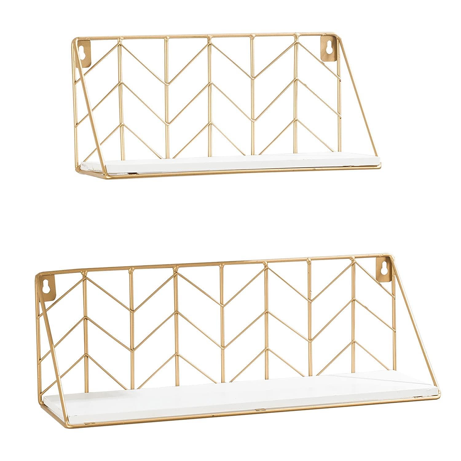 Ah-decor wall shelf 2 Pieces with multi-length / White AHDECOR Wall Mounted Metal Wire Floating Shelves, Wooden Hanging Storage Shelf, Decor Display Shelves for Dining, Kitchen Living Room, Set of 2