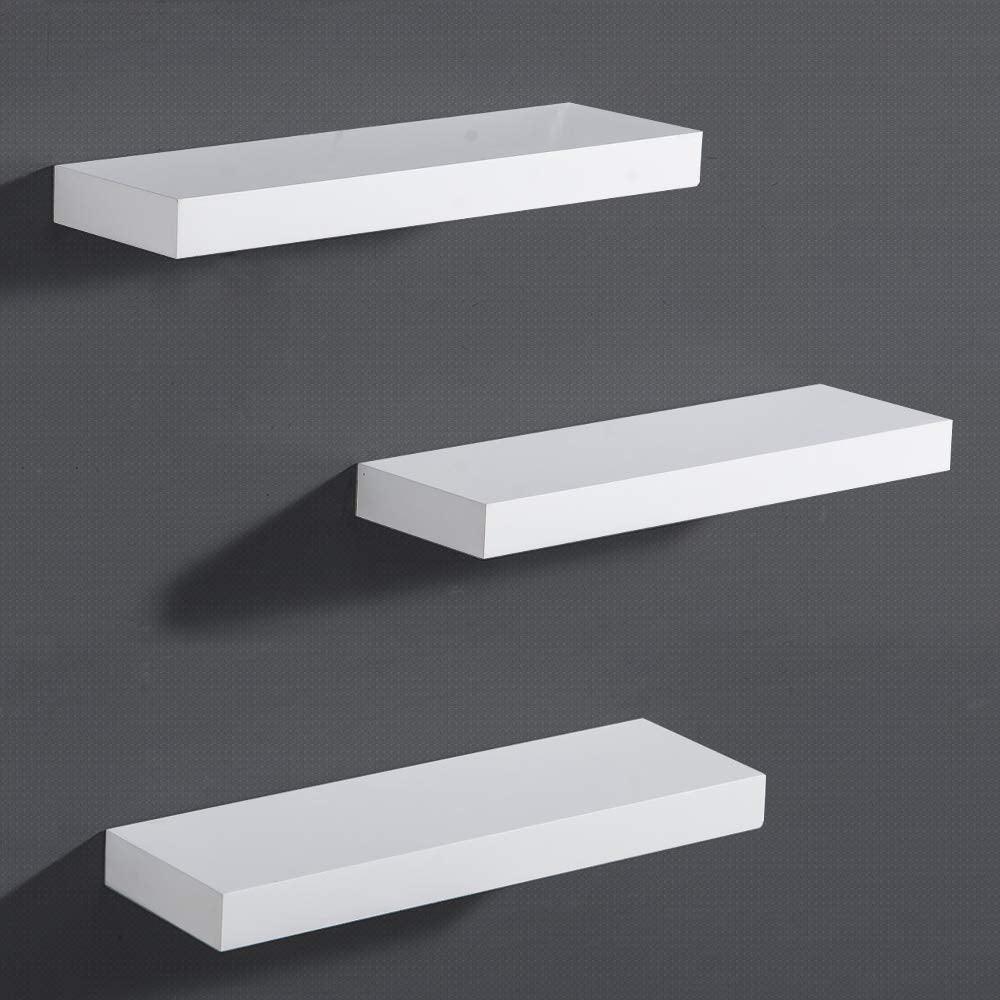 Ah-decor wall shelves 15‘’W / White 5.9" Deep White Floating Shelf Set of 3 Display Ledge Shelves Wide Panel