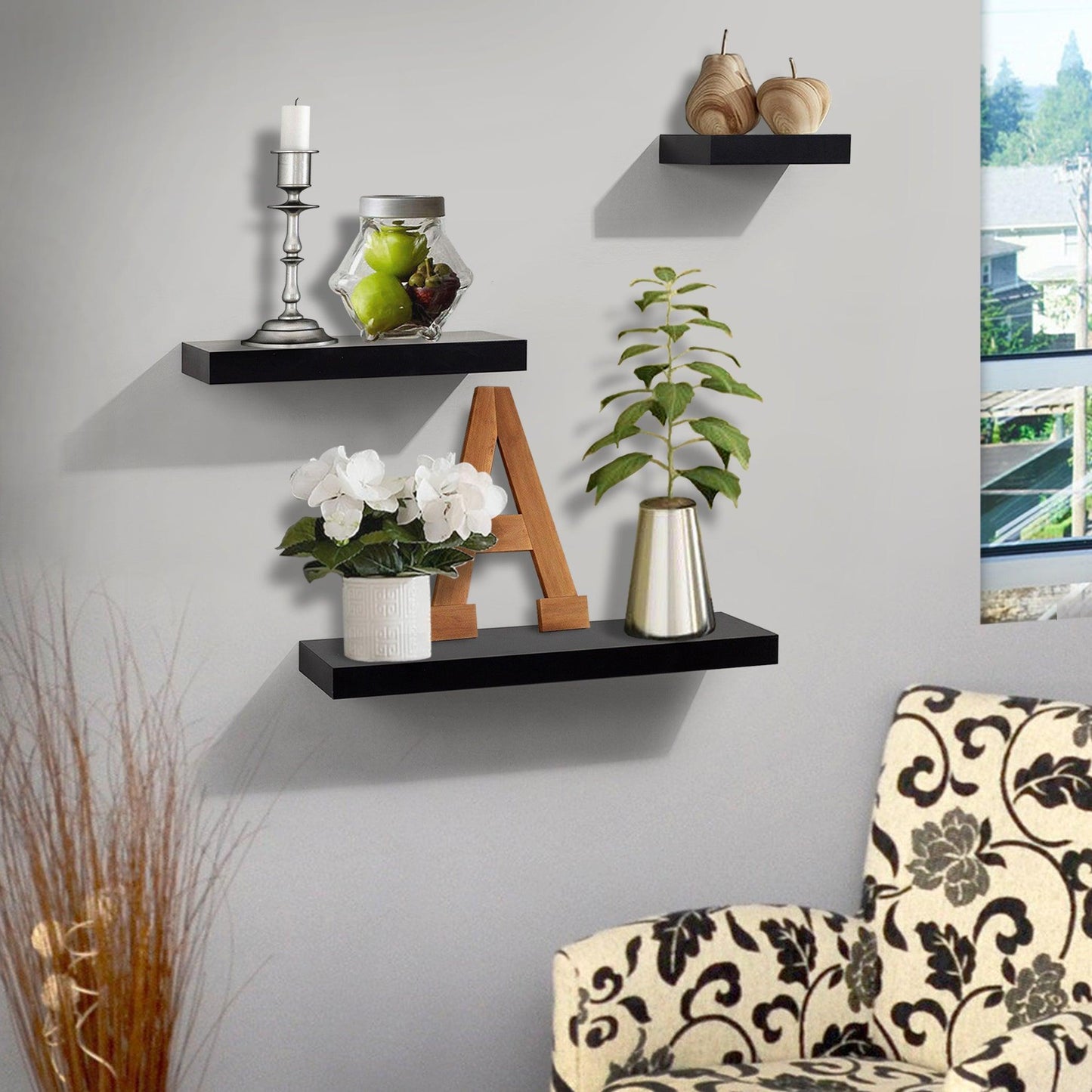 Ah-decor wall shelves 3 Pieces with multi-length / Black AHDECOR Black Floating Shelves, Wall Mounted Ledge Shelves Wide Panel for Bedroom Office Kitchen Living Room, 5.9" Deep, Set of 3