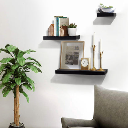 Ah-decor wall shelves 3 Pieces with multi-length / Black AHDECOR Black Floating Shelves, Wall Mounted Ledge Shelves Wide Panel for Bedroom Office Kitchen Living Room, 5.9" Deep, Set of 3