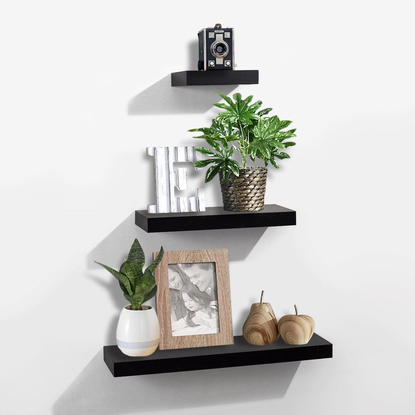 Ah-decor wall shelves 3 Pieces with multi-length / Black AHDECOR Black Floating Shelves, Wall Mounted Ledge Shelves Wide Panel for Bedroom Office Kitchen Living Room, 5.9" Deep, Set of 3