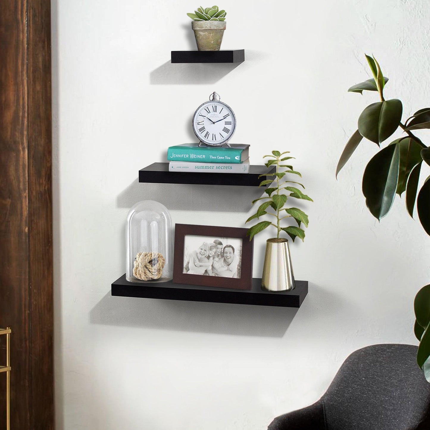 Ah-decor wall shelves 3 Pieces with multi-length / Black AHDECOR Black Floating Shelves, Wall Mounted Ledge Shelves Wide Panel for Bedroom Office Kitchen Living Room, 5.9" Deep, Set of 3
