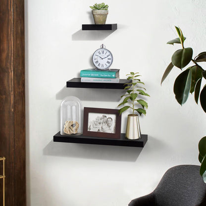 Ah-decor wall shelves 3 Pieces with multi-length / Black AHDECOR Black Floating Shelves, Wall Mounted Ledge Shelves Wide Panel for Bedroom Office Kitchen Living Room, 5.9" Deep, Set of 3