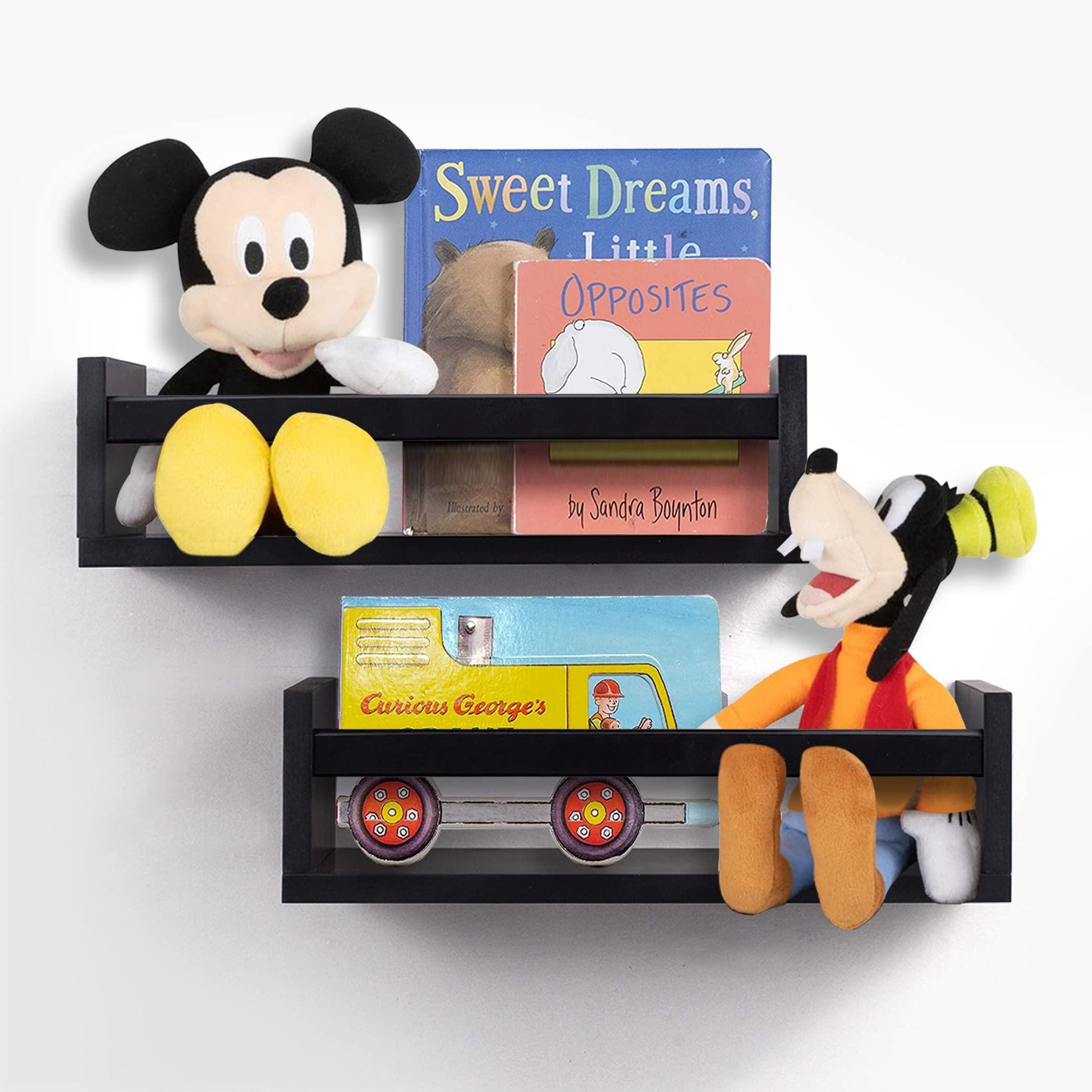 Ah-decor wall shelves Black AHDECOR Nursery Room Bookshelf Wall Mount Floating Shelves, Display Wall Shelf for Kids Romm, Kitchen Spice Rack, Bathroom Decor, Book Shelves Organizer or Baby Nursery, Set of 2, Black, 15 inch